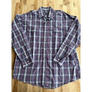 Panhandle Slim Men's Long Sleeve Western Shirt Pearl Snap Red Blue Plaid Large